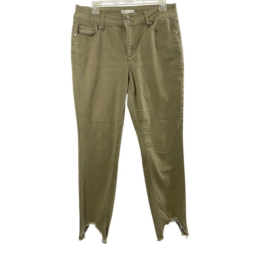 Cato Olive Green Sharkbite Jeans‎ Womens 8 Mid Rise Raw Hem Skinny Pants Boho
